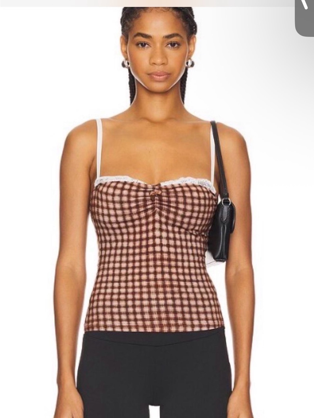 Miaou Brown Check Lace-Trim Camisole
